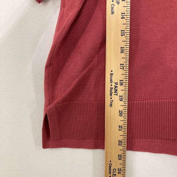 New Cable & Gauge Large Rust Red V Neck Short Sleeve Light Knit Sweater Elegant - Picture 5 of 9